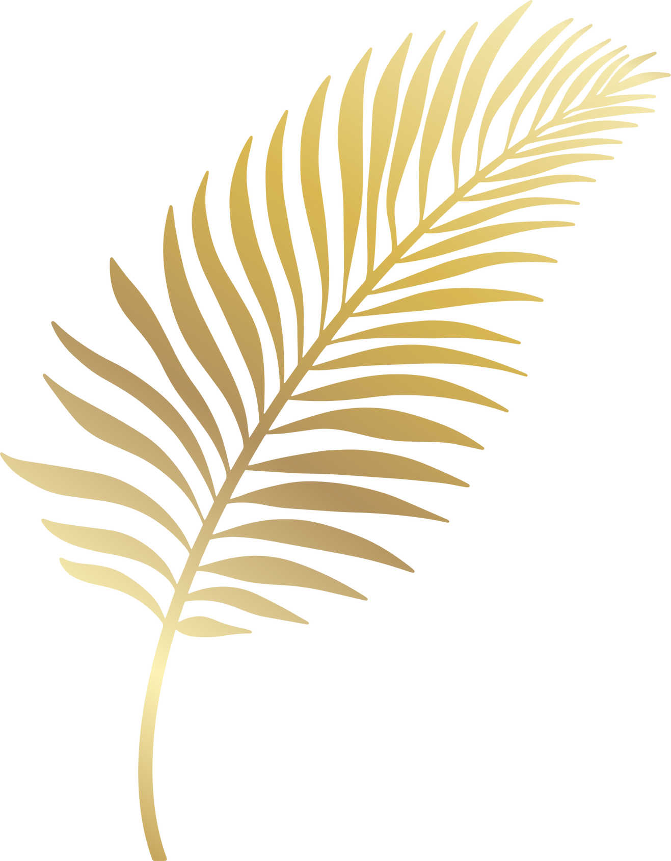 Glitter palm leaf. Golden tropical leaf